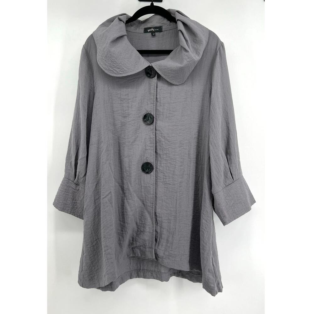 Yushi Oversized Button Collared Tunic Size L Gray Lagenlook Artsy